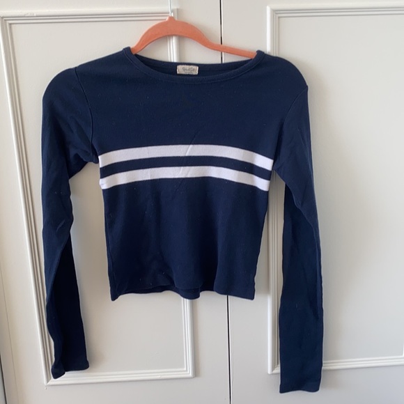 Navy Blue Sweater with White Stripes - Picture 1 of 3